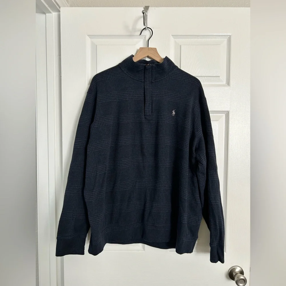 Polo Ralph Lauren Luxury Jersey Quarter-zip Pullover XXL Navy Herringbone GUC